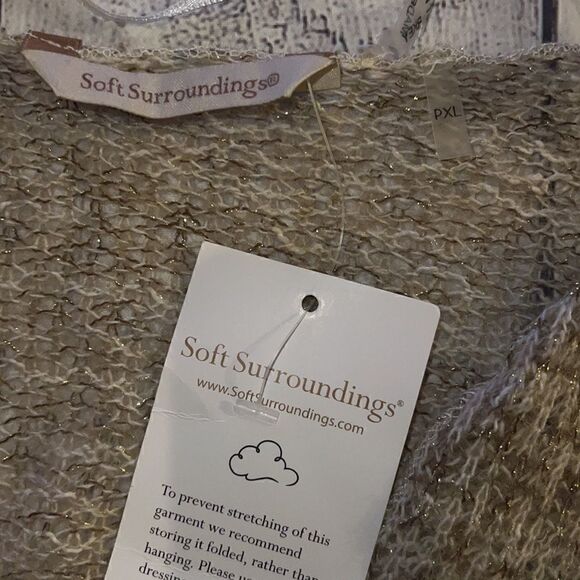 NEW Soft Surroundings Gold Tan Open Weave Open Front Long Cardigan sz Petite XL - Picture 4 of 7